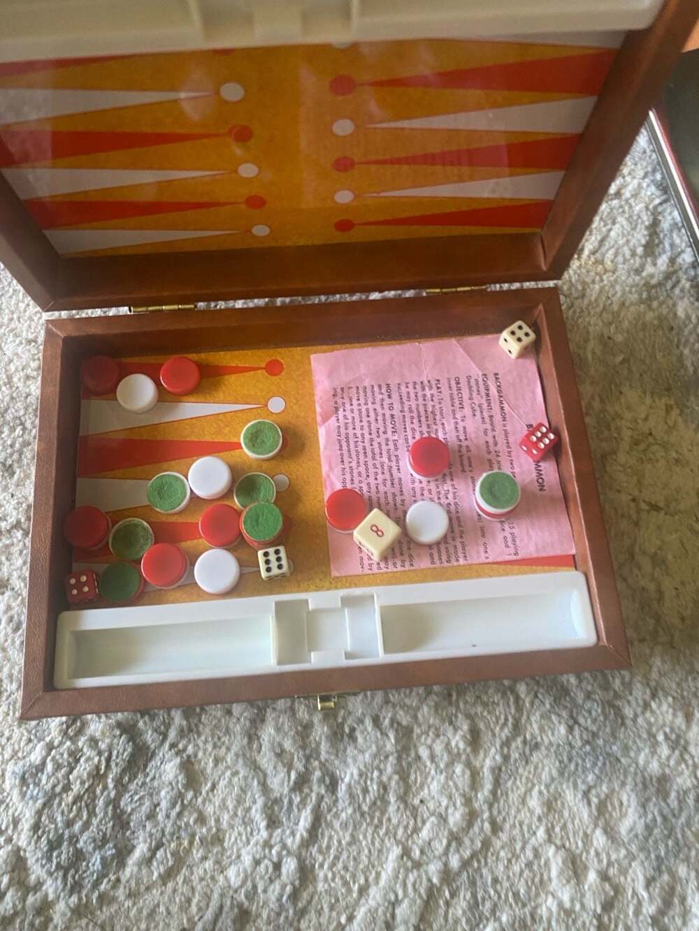 Vintage Backgammon Board Game Set with Faux Leather Case and Pieces